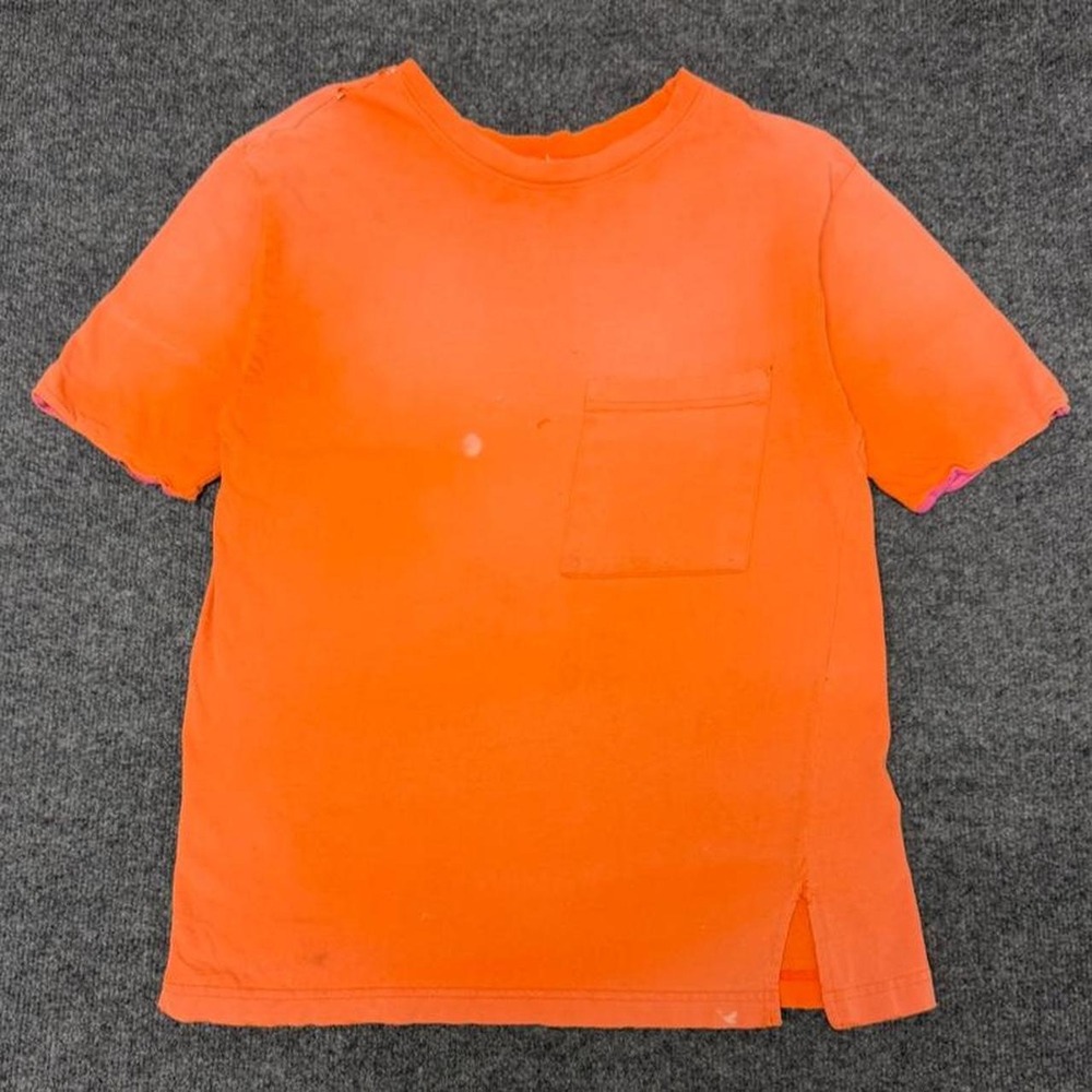 Vintage 90s Faded Orange Blank Pocket Tee Shirt Mens Medium Boxy Short Sleeve